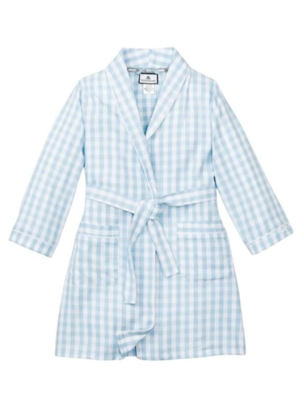 Petite Plume Kids Blue & White Gingham Robe Size 7/8  Unisex Belted Sleepwear So